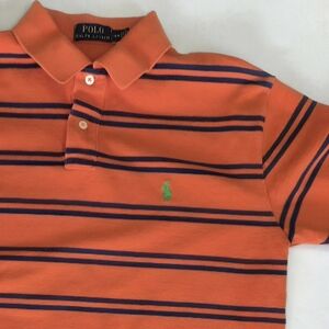 Polo Ralph Lauren Men's Short Sleeve Polo Shirt Size M Orange/Blue Striped Logo